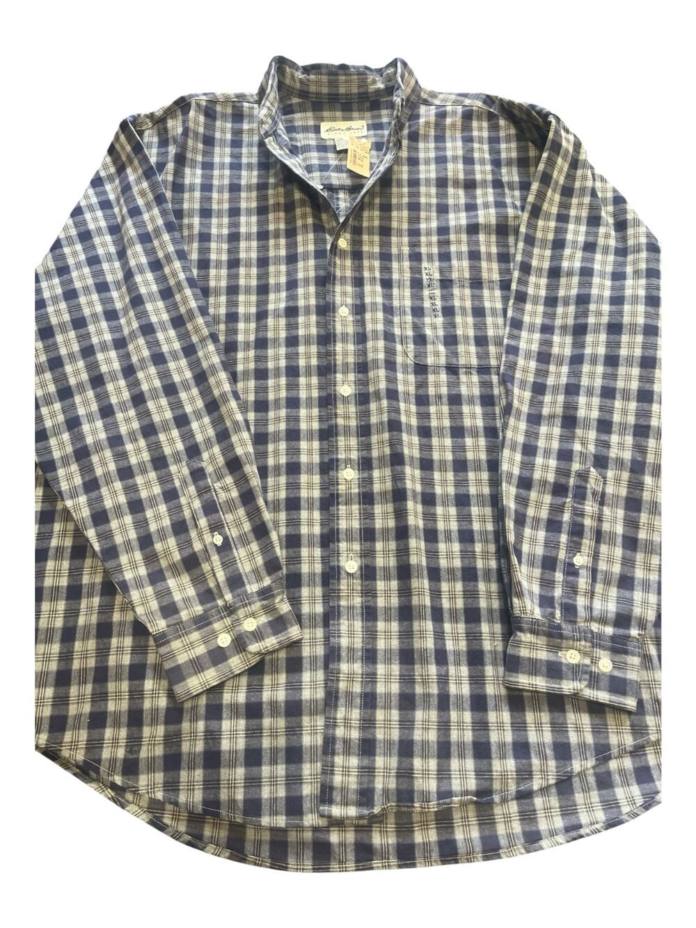 NWT Eddie Bauer Shirt/Button Men XL-Blue plaid-L Sleeve-1 Pocket-18